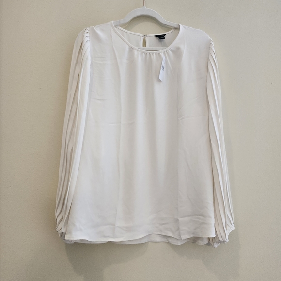 Ann Taylor, Large, Winter White pleated long-sleeved shirt - Picture 2 of 6